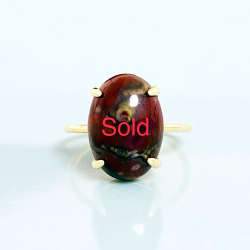 再販11 ブラッドストーン 大粒リング11号 天然石 指輪・リング momo