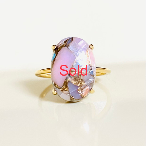 再販16 コッパーピンクオパールAAA 大粒リング 11号 オーバル