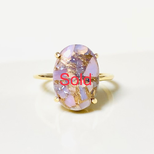 再販16 コッパーピンクオパールAAA 大粒リング 11号 オーバル