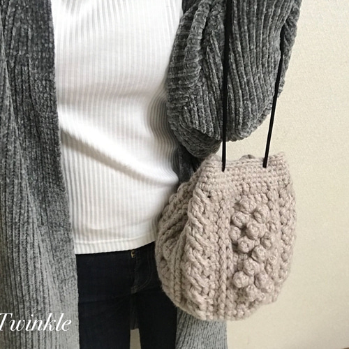 アラン模様のモコモコ巾着バッグ その他バッグ Twinkle（ツインクル 