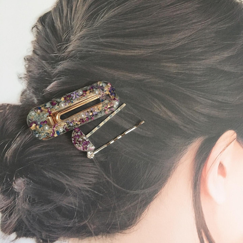 3点セット レジン ヘアピン ハンドメイド アクセサリー ヘアピン SOEL