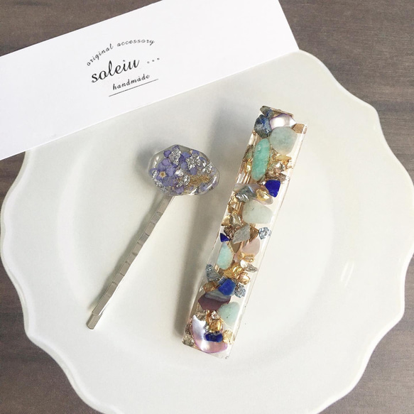 2点セット レジン ヘアピン ハンドメイド アクセサリー ヘアピン