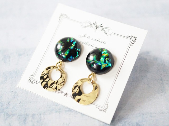 未使用 hazama ピアス　ブラック×オーロラ 楽天市場】aurora ブラックオニキスピアス 10mm丸珠 チタン