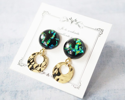 790◆ブラックカボション　レオパード　ゴールド　大ぶり　ピアス　イヤリング 0_d77e7f4a98f33325ce713d37ba17