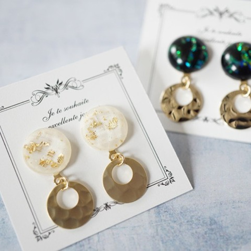 790◆ブラックカボション　レオパード　ゴールド　大ぶり　ピアス　イヤリング OUTLET SALE】ハートカボションのアニマル柄ピアス/イヤリング