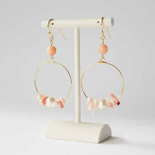 サンゴのフープピアス／イヤリング《549》 ピアス（フック・チェーン 
