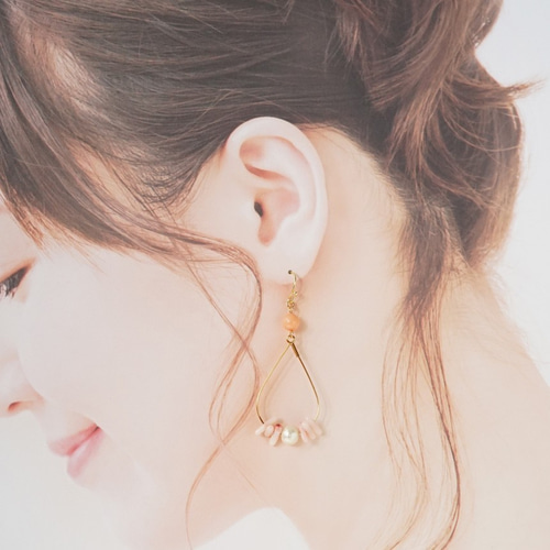 サンゴのフープピアス／イヤリング《549》 ピアス（フック・チェーン 
