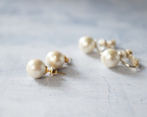 ☆選べる5カラー☆一粒コットンパール（10mm）のピアス／イヤリング