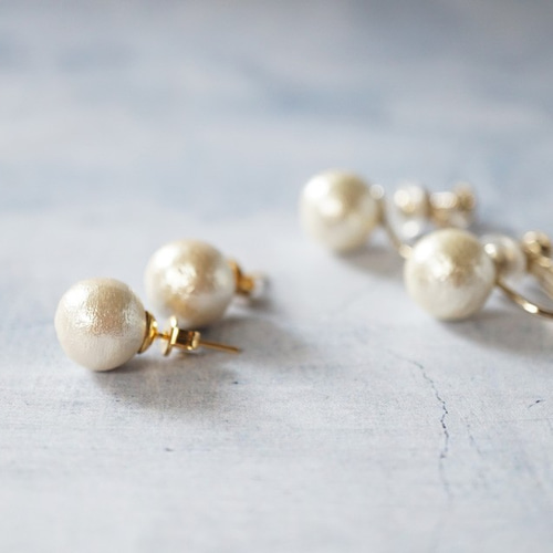 ☆選べる5カラー☆一粒コットンパール（10mm）のピアス／イヤリング