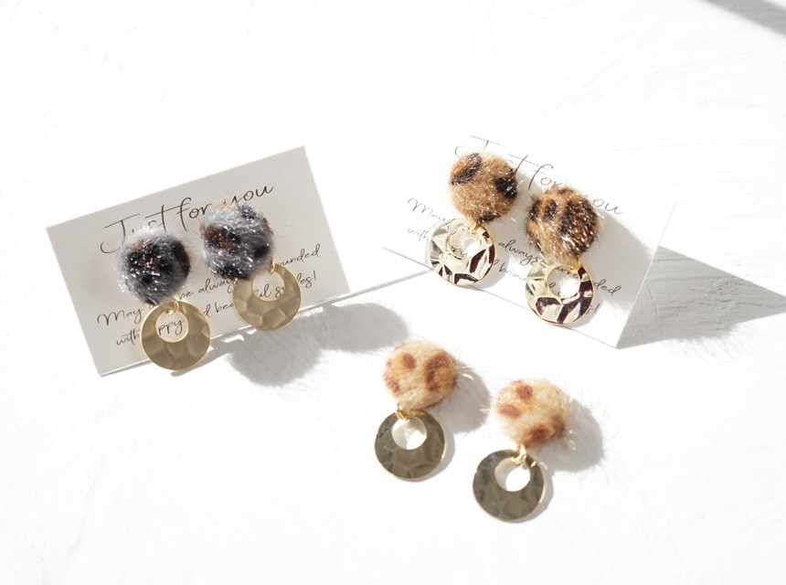 790◆ブラックカボション　レオパード　ゴールド　大ぶり　ピアス　イヤリング 790◇ブラックカボション レオパード ゴールド 大ぶり ピアス