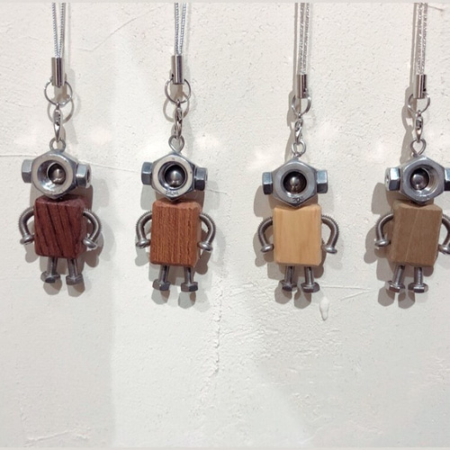 木のストラップ オリジナル雑貨 ボルトアート ロボット ハンドメイド