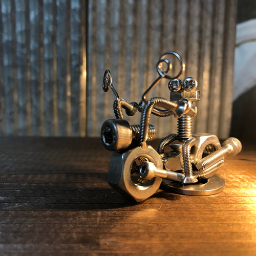 Hine&Kunst Original ビンテージ ボルトオブジェ オルガン奏者 ネジの国バイクver ステンレス アイアン雑貨 ビンテージ