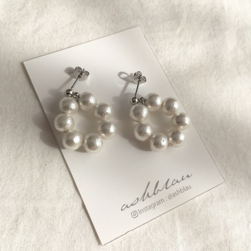 イヤリング/ピアス コットンパールフープ イヤリング/ノンホールピアス 