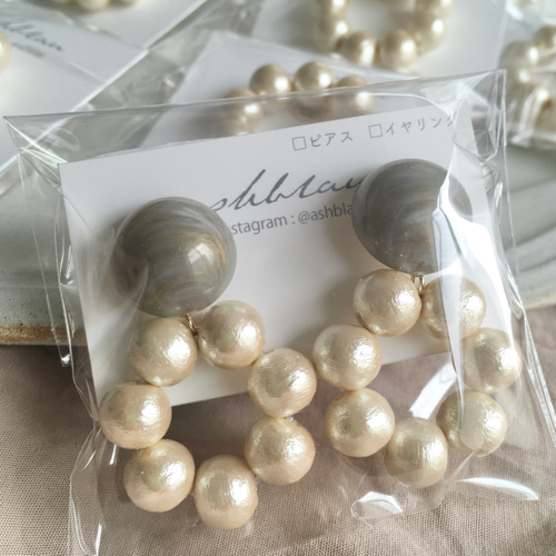 494 パープル マーブル ゴールド ピアス イヤリング ハンドメイド