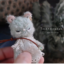 受注製作】レースまつ毛♡お鼻パールなネコちゃん 7.5㎝ テディベア