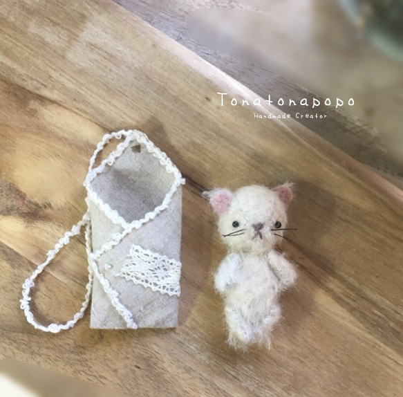 【受注製作】おくるみbaby’s 白ねこちゃん 5.5㎝ テディベア 2枚目の画像