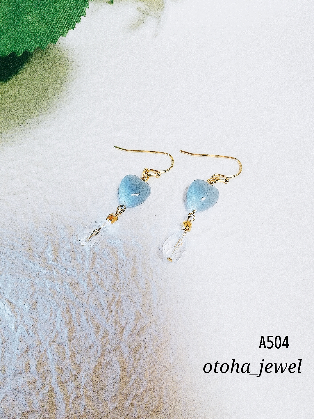 宝石質エンジェライトHeart×クリスタルドロップ*ピアス