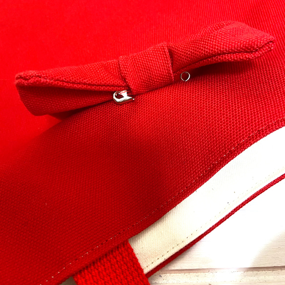 《新作送料無料》北欧風レッスンバッグ/上履き入れ　リボン赤帆布 5枚目の画像