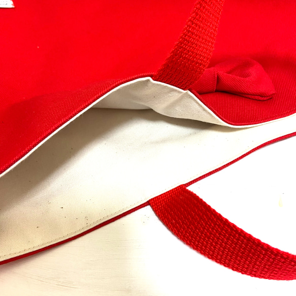 《新作送料無料》北欧風レッスンバッグ/上履き入れ　リボン赤帆布 6枚目の画像