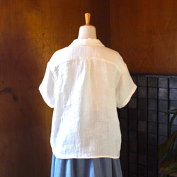 開襟シャツ 二重織りリネン ホワイト 5枚目の画像