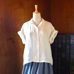 開襟シャツ 二重織りリネン ホワイト 6枚目の画像