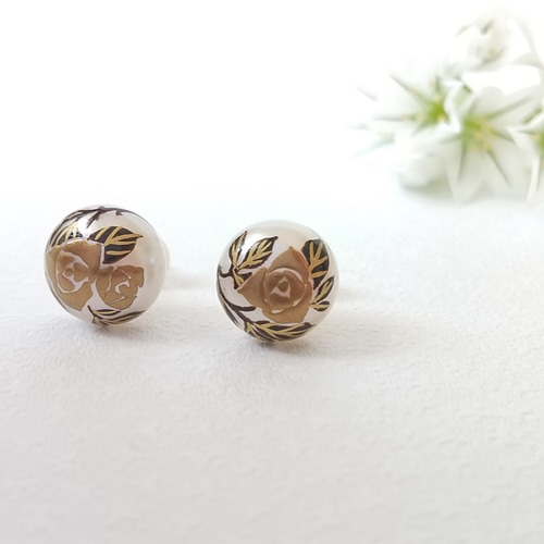 新品未使用品⭕️ジュエリーマキ パールピアス 蒔絵パールピアス / 小さなバラ / maki-e pearl earrings / roses