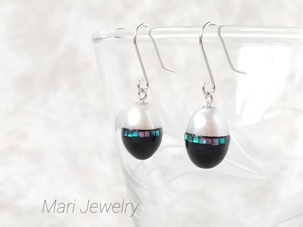 蒔絵パールピアス/螺鈿のドロップピアス /maki-e pearl earrings/raden earrings