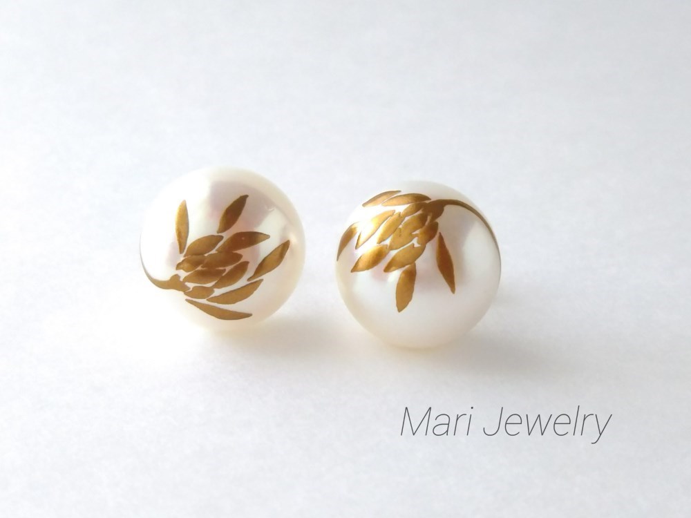 蒔絵パールピアス / 菊の花 / maki-e pearl earrings
