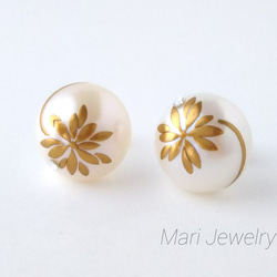 蒔絵パールピアス /ディジーとスワロ/maki-e pearl earrings/daisy & swarovski 1枚目の画像