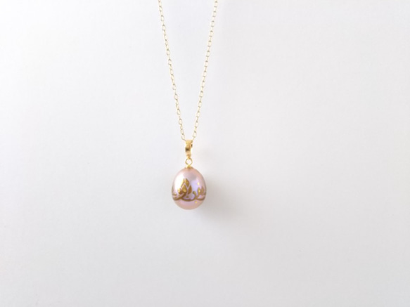 蒔絵パールネックレス / 花カラクサ / maki-e pearl necklace/flower arabesque 5枚目の画像