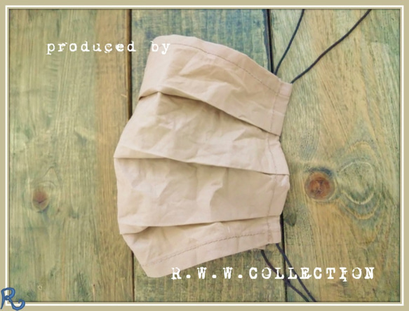 綿ワッシャー加工のプリーツマスク　薄手　サンドベージュ 3枚目の画像