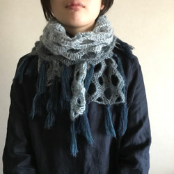 【メルマガ掲載作品】ウィンターブルーのモヘアロングストール 2枚目の画像