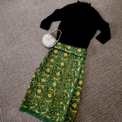 ★74㎝まで★伝統的な老舗のデザイン★金ｘ緑★綿100★巻きスカート風ギャザースカート★ 2枚目の画像