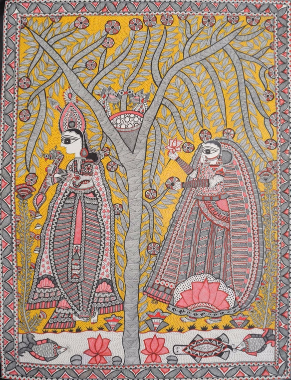 ☆送料無料キャンペーン中☆ミティラー画☆インドの恋人達ラダ