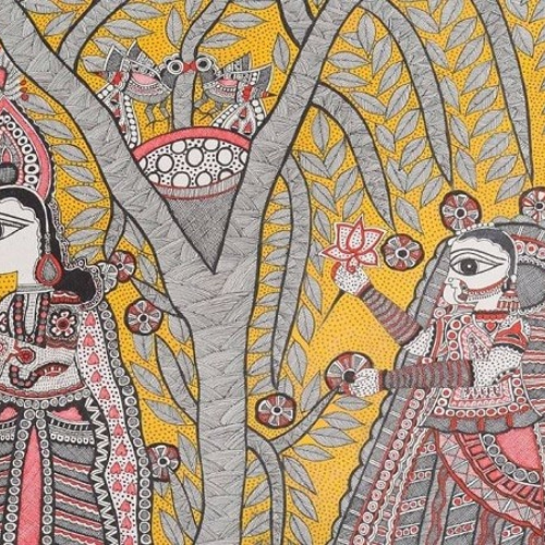 ☆送料無料キャンペーン中☆ミティラー画☆インドの恋人達ラダ