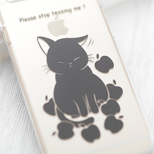 猫イラスト/スマホケース【透明ケース】「Please stop teasing me