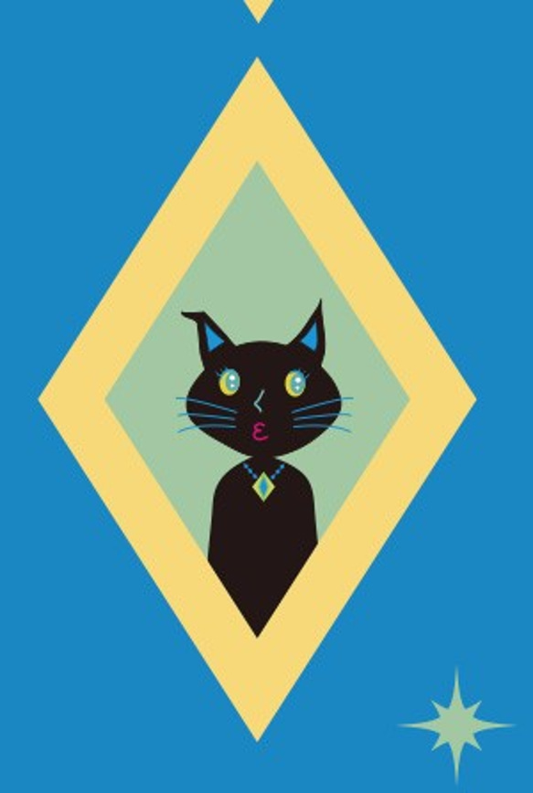 猫イラスト/スマホケース「cat! charm... lady...」ブルー (IST-MA1) 2枚目の画像