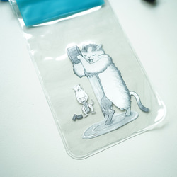 防水スマホケース 掛け湯猫 ブルー 4枚目の画像
