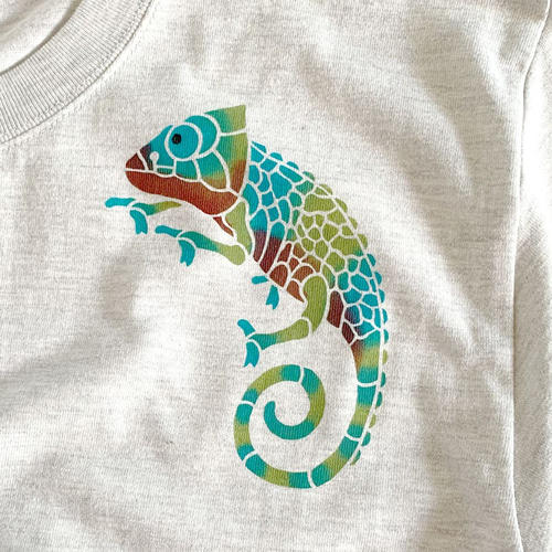 型染め カメレオンのTシャツ ステンシル トカゲ Tシャツ 手作り工房
