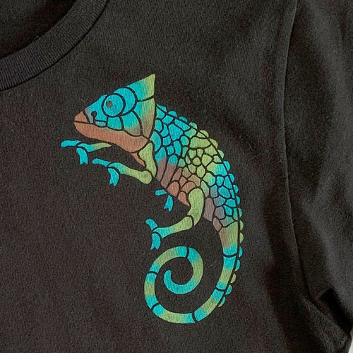 型染め カメレオンのTシャツ ステンシル トカゲ Tシャツ 手作り工房