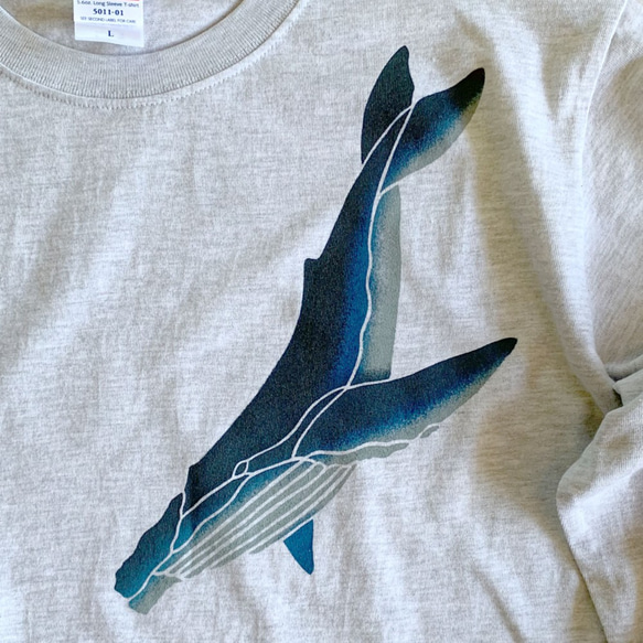 クジラ　ロンT　型染め　ロングスリーブTシャツ 5枚目の画像