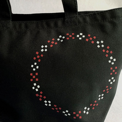 沖縄ミンサー柄の型染めランチトートバッグ キャンバス地 ミニトート