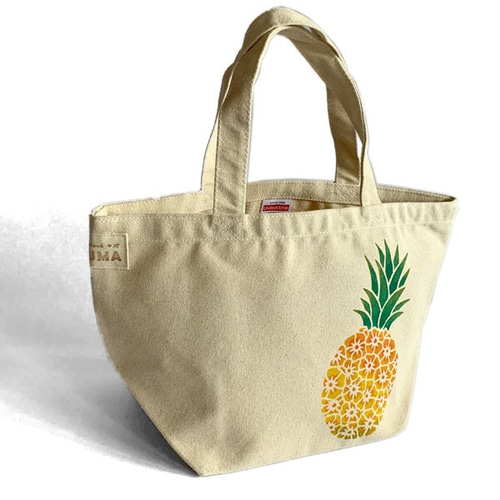 パイナップルの型染めランチトートバッグ キャンバス地 パイン トート  