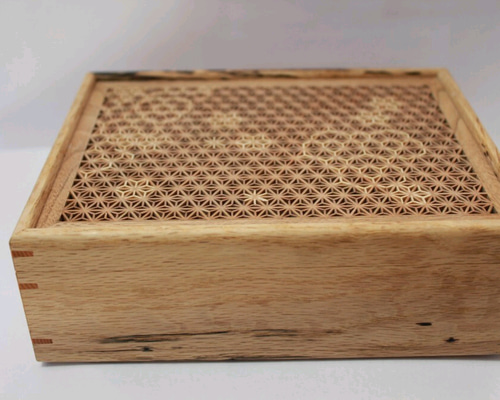 総模様小さな麻の葉 花模様組子細工小箱 フリーボックス・小物入れ 組