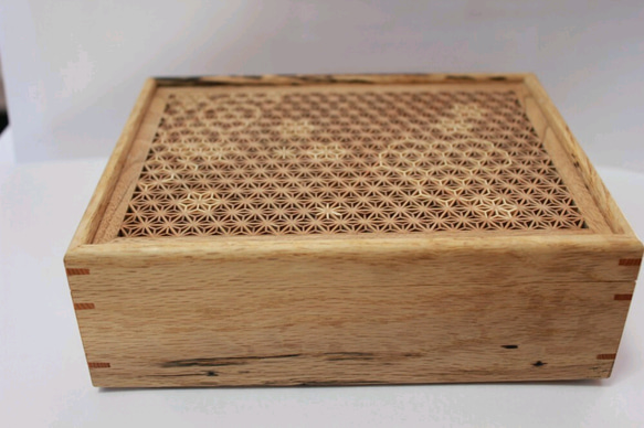 総模様小さな麻の葉 花模様組子細工小箱 フリーボックス・小物入れ 組