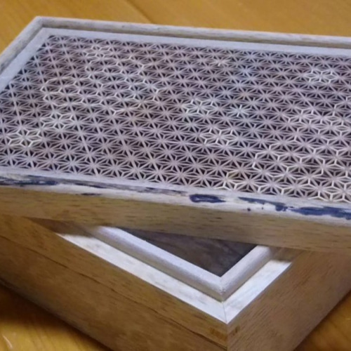 総模様小さな麻の葉 花模様組子細工小箱 フリーボックス・小物入れ 組