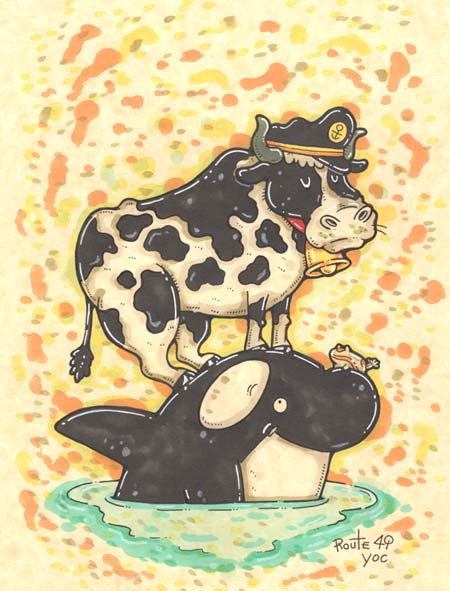 白黒同盟　　牛　シャチ　干支　原画　マーカー