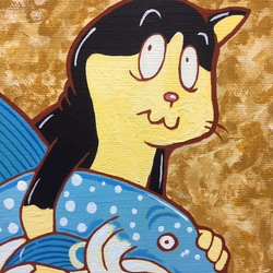 大物　アクリル画　キャンバス　猫 2枚目の画像