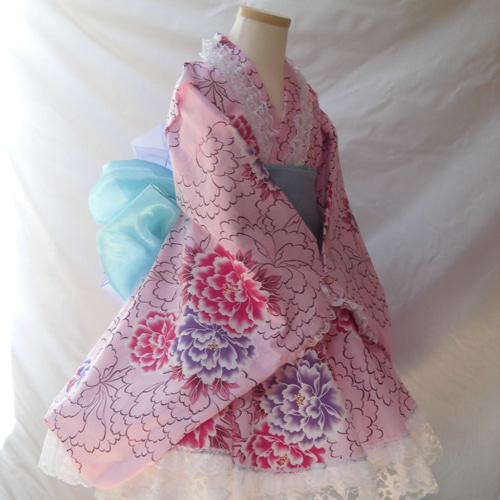 通常出品♡130cm♡チェリー♡浴衣ドレス♡ハンドメイド 0_1581cc2c4694859e232e6cf18d7b