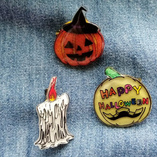 ハロウィンのブローチ♪プラバン☆ヘアピン、ヘアゴム、磁石に変更でき